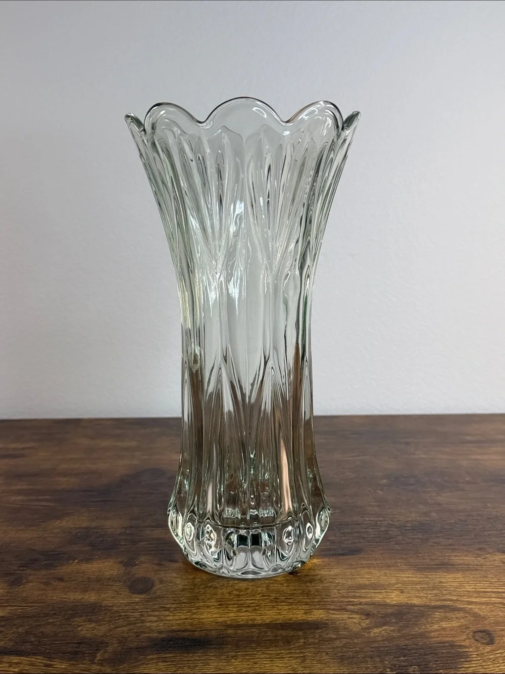 Clear Glass Scalloped Edge Decorative Vase